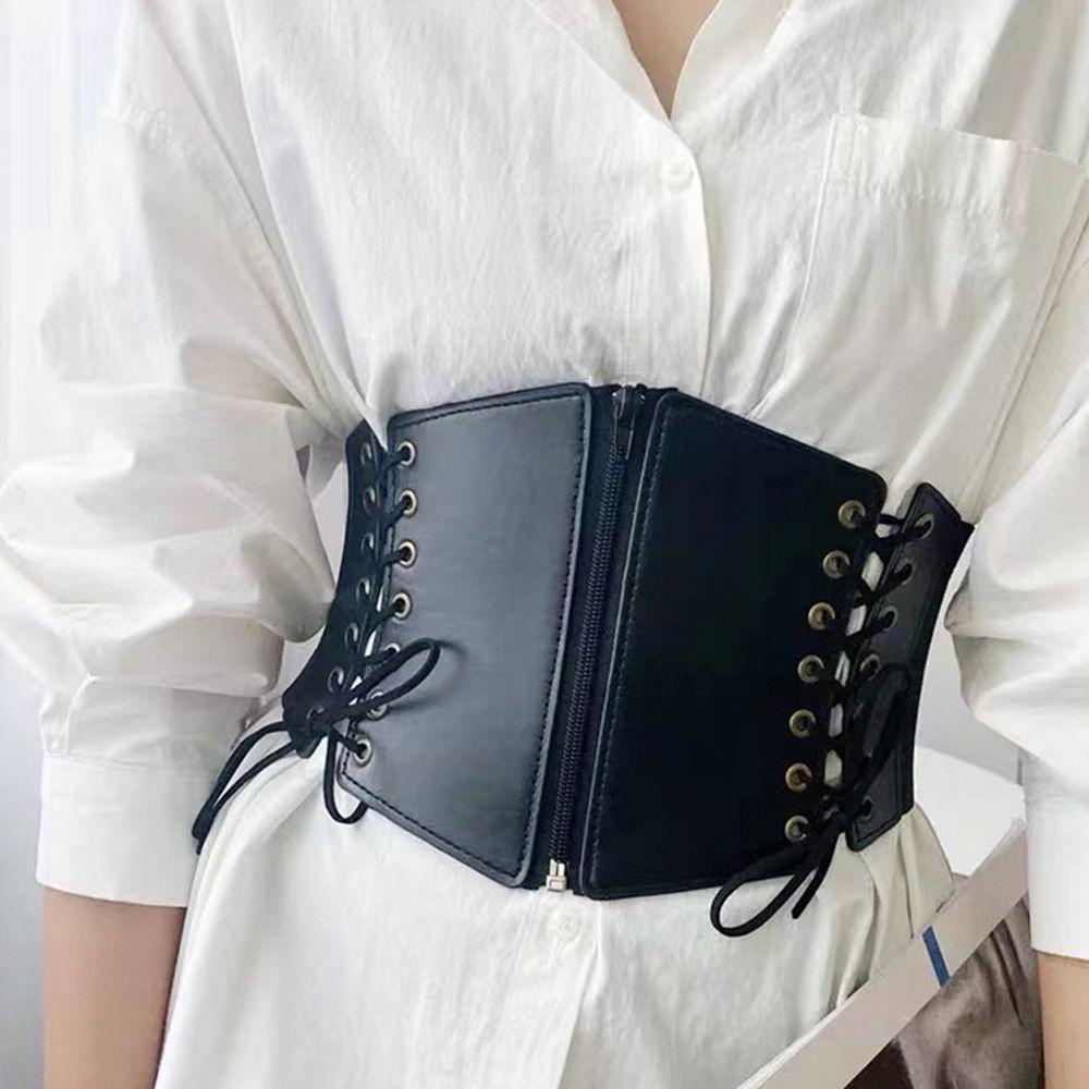 Elastic Streetwear Zipper Pu Leather Vintage Bandage Lady Women Belt Women'S Corset EMA