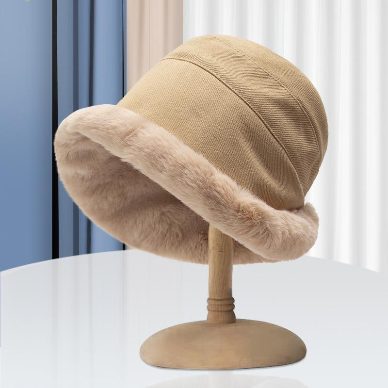 Hats for Women In Autumn and Winter Versatile Plus Velvet Lamb Wool Fisherman Hat Casual Wide Brim Warm Plush Basin Hat for Women