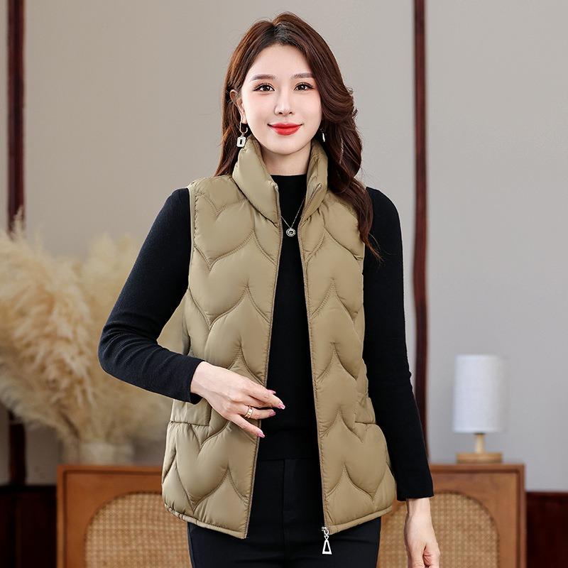Automne et hiver nouveau gilet en coton duvet mère grande taille col montant gilet en coton femme d'âge moyen haut chaud gilet