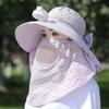 With Neck Flap Tea Picking Hat Full Face Cover Women Sun Hat Electric Fan Bucket Hat  Hiking