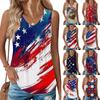Damenmode Lässig Amerikanische Unabhängigkeitstag Flagge und Sterne Aufdruck V-Ausschnitt Rüschen Ärmellos Weste T-Shirt Top
