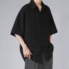 Men's Summer Ice Silk Short Sleeve Shirt Casual Loose Fit Anti-Wrinkle Drapey Large Size Button Up Fashionable Black Shirt