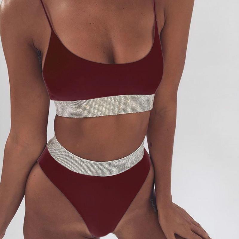 Stunning Sexy Two-piece High Waist Bikini Swimsuit With Sparkling Colorful Sequins