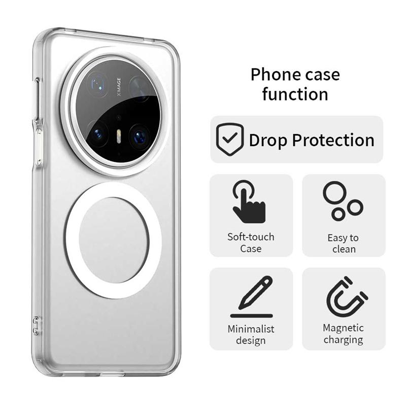 Para Capa Huawei Mate 70 Pro Huawei Mate 70 Pro Capa Transparente Magnética Anular Carregamento Sem Fio Fosca Funda Mate 70 Pro