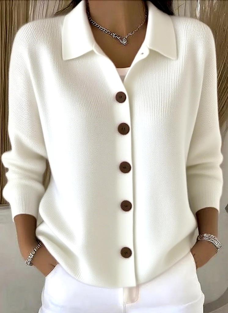 Women's Autumn/Winter Solid Knit Lapel Cardigan Sweater - Casual Fashion