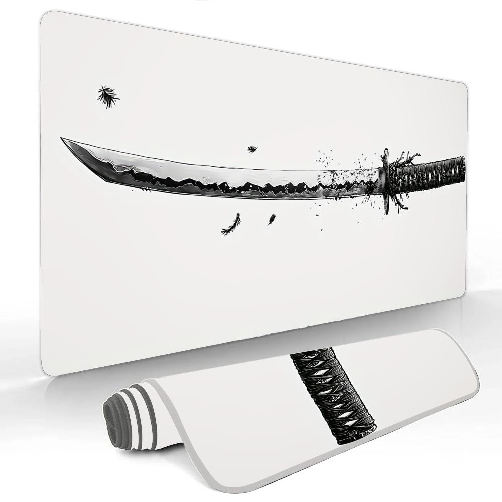 Tough Samurai Sword Large Mouse Pad Gaming Mats NonSlip Durable Desk Mat Mousepad With Stitched Edge HD Printing Office Mat
