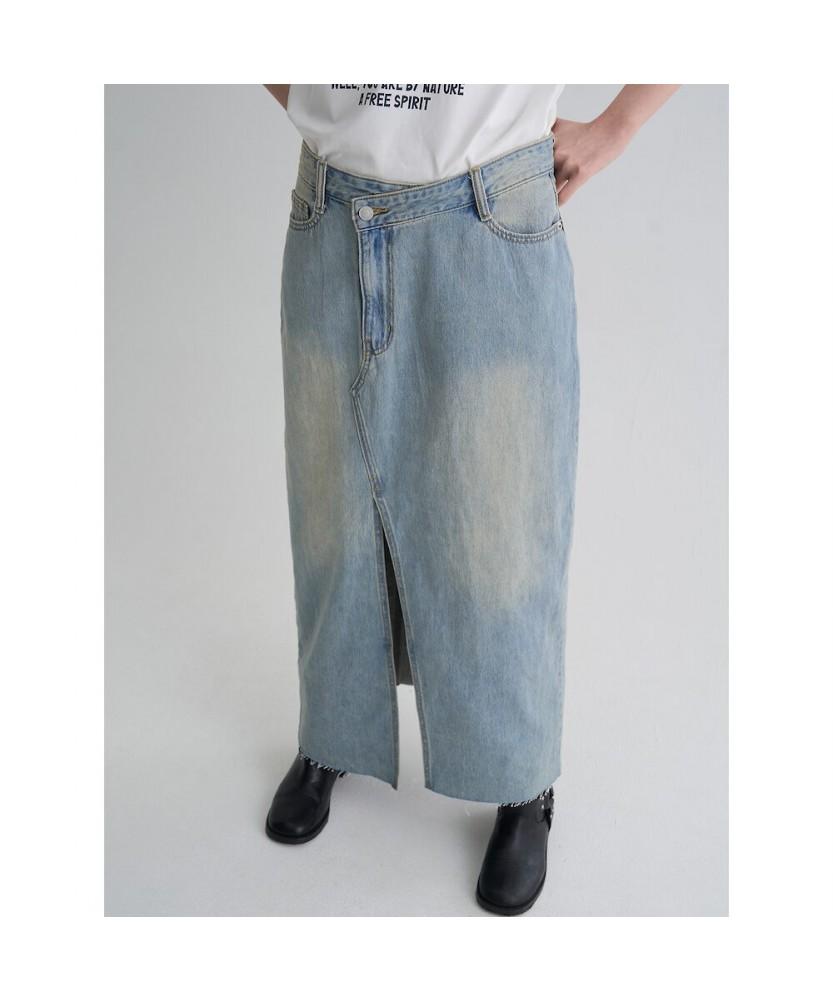 8SECONDS Diagonal Fastening Denim Maxi Skirt Sky Blue