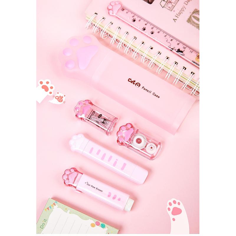 Cat Paw Pencil Case Cute Stationery Set Sharpener Correction Tape Kawaii Eraser Papeleria Ruler Pencil Box School Supplies For K