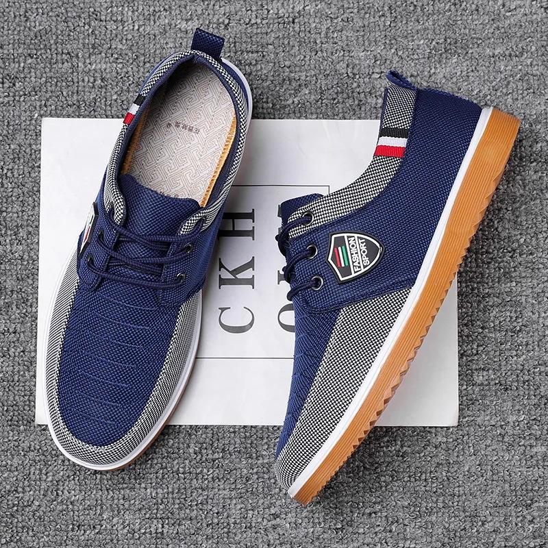 Newest Men'S Canvas Shoes Lightweight Sports Shoe Casual Mesh Breathable Vulcanized Shoes For Men Classic Fashion Lace Up Work Shoe