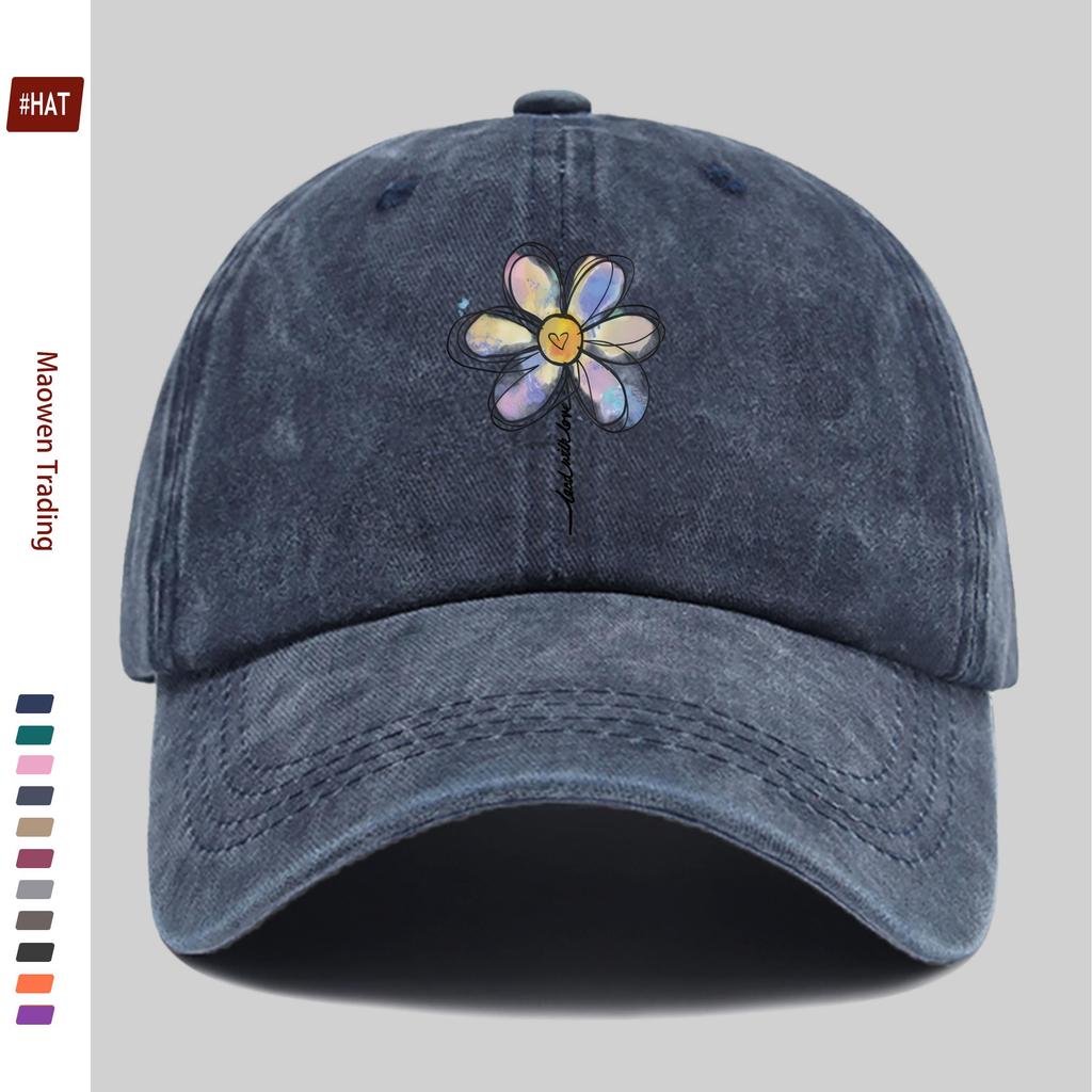 pc Line Art Windmill Floral Pattern Printed Baseball Cap Casual Printed Design Sun Hat Casual Decorative Hat with Adjustable