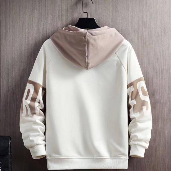 Pullover Sweatshirt Drawstring Windproof Shrink Resistant Color Matching Men Plush Lined Pullover Hoodie Daily Clothing