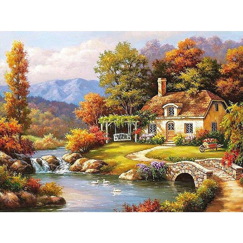 Peinture au Diamant 5D DIY Série Paysage Marin Bâtiment Diamants Entiers Fait Main Mosaïque Brodé au Diamant Décoration de Maison Cadeau