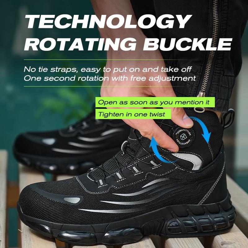 Rotating Buttons Safety Shoes Men Waterproof Steel Toe Safety Footwear Work Boots Men Anti-smash Anti-puncture Protective Boots