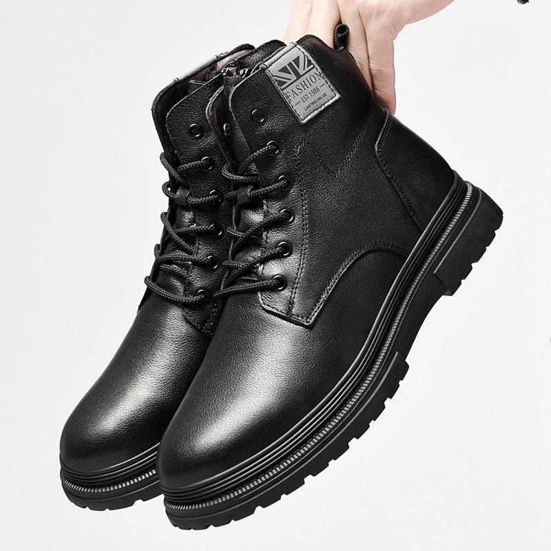 Winter Classic Men's Genuine Leather Boots Thick Sole High Top Shoes Men's Business Short Boots Cold Resistant Ankle Boots