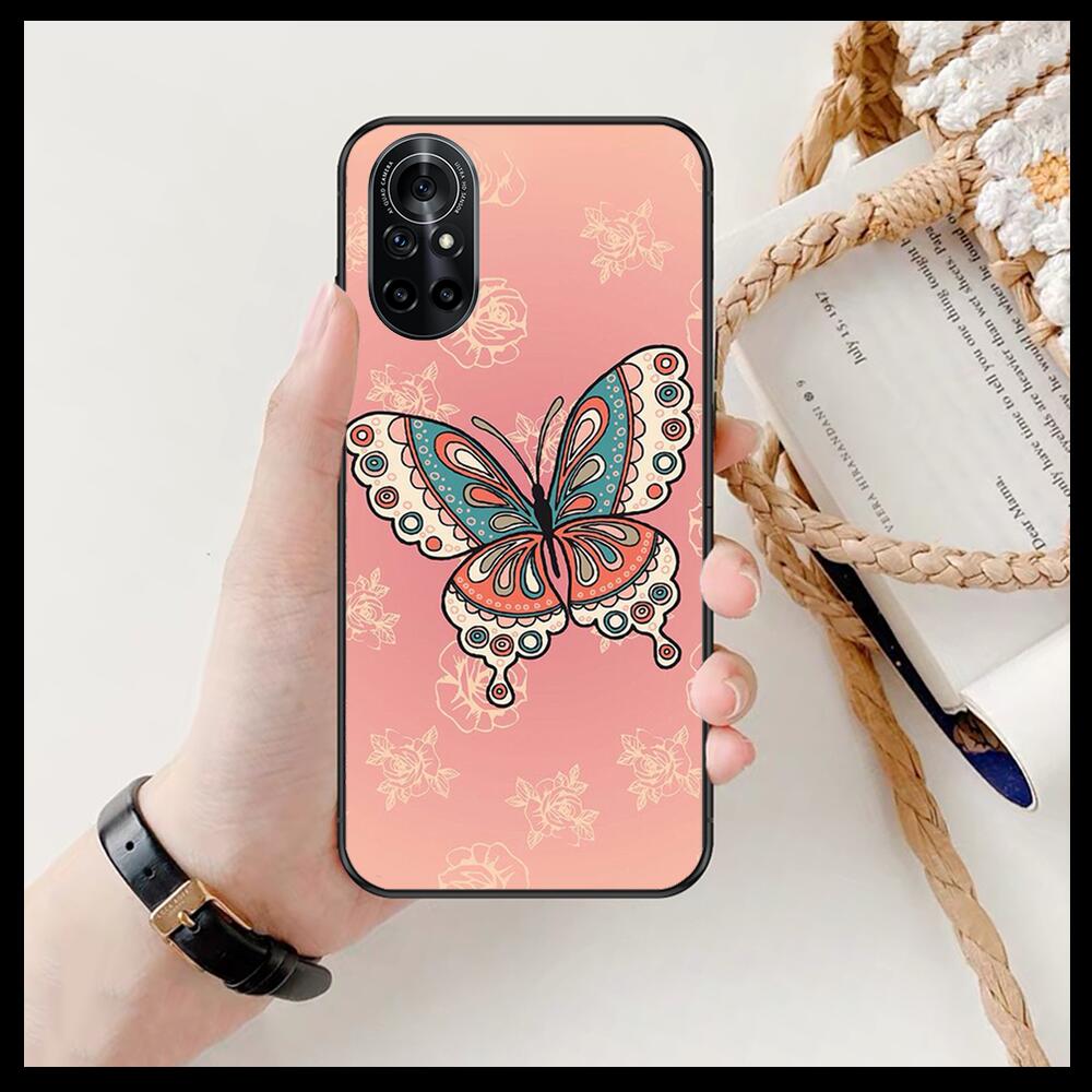 Linda Capa de Telefone Transparente com Padrão de Borboleta Para Huawei Honor 20 10 9 8A 7 5T X Pro Lite 5G Etui Preto Coque Hoesjes Comic Fas