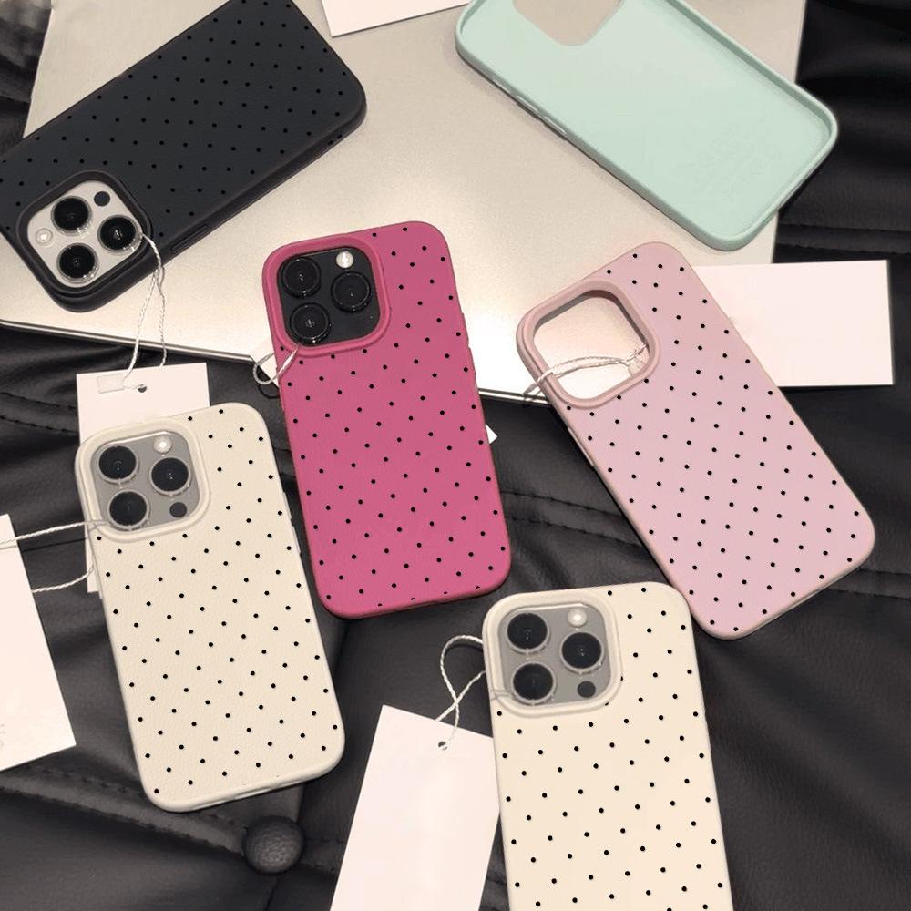 Applicable to iPhone17 ProMax full screen polka dot leather pattern mobile phone protective case 17/16 large hole 14 simple hair