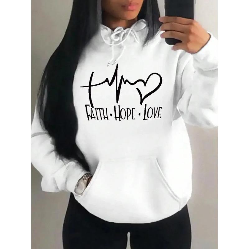 Hanorace Credință Speranță Iubire Grafic Litere Femei Hanorac Stradă Casual Larg Sweatshirt Toamnă Cu Glugă Gât O Îmbrăcăminte Femei Hanorace și Sweatshirturi Femei