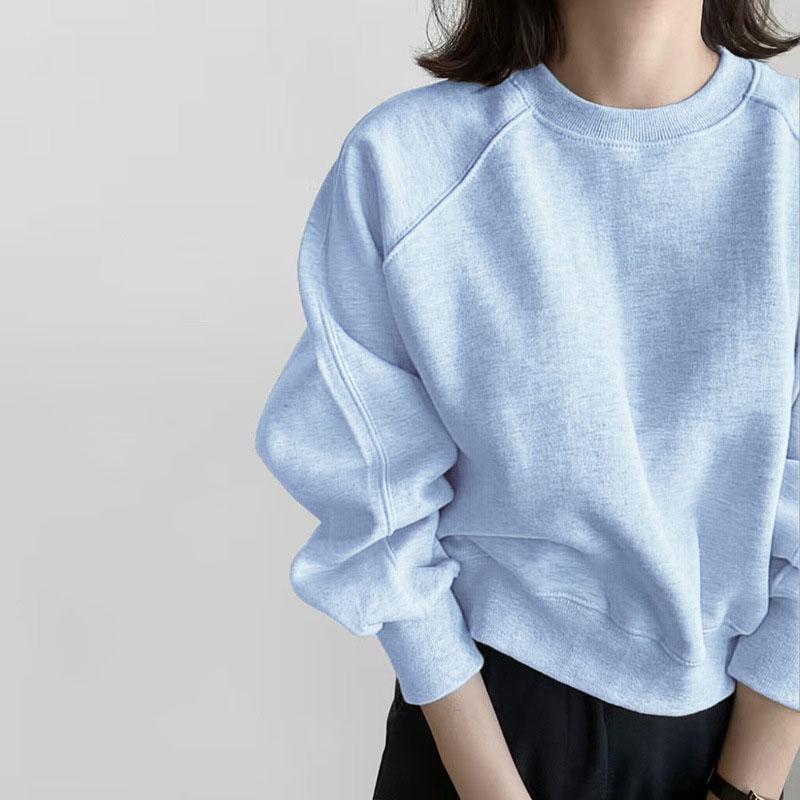 Women Crew Neck Raglan Sweatshirt Loose Cropped Long Sleeve Basic Casual Pullover Top