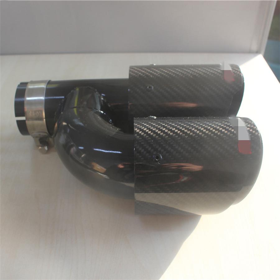 Ponta de Escape Dupla em Fibra de Carbono Real 63mm Entrada 89mm Saída Preta