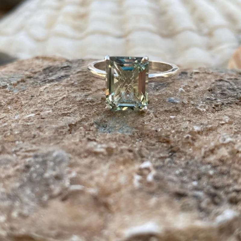 Minimalist Simple Stylish Stylish Square White Sapphire Rings Classic Vintage High End Tone Color Nuptial Wedding Occasion Women Engagement