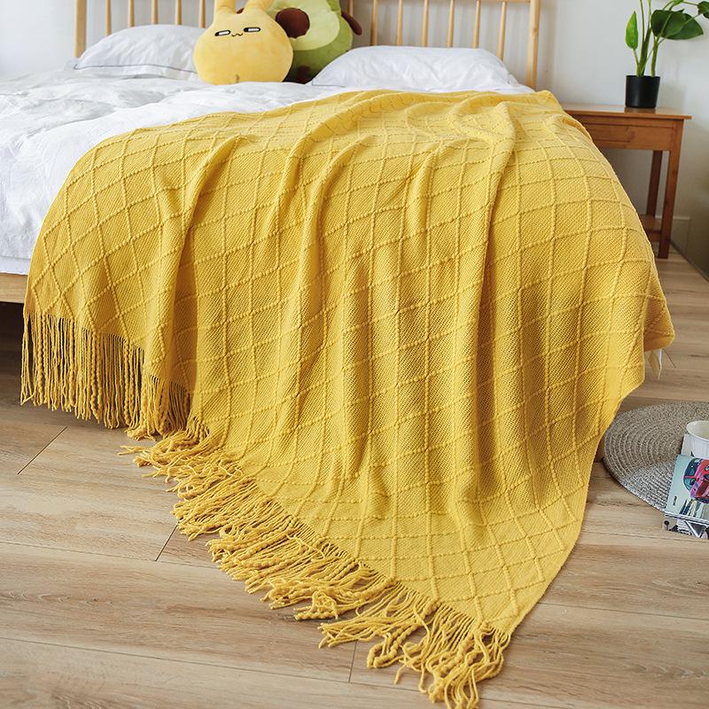 Modern Minimalist Diamond Pattern Solid Color Knitted Blanket - Customizable Car or Bed Nap Blanket