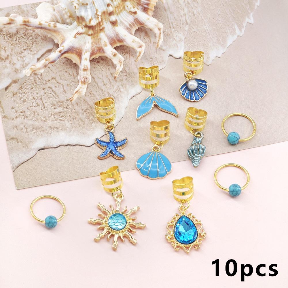 45Pcs Starfish Dreadlock Hair Accessories Blue Hair Beads Set Dreadlocks Braid Hair Rings  Headwear