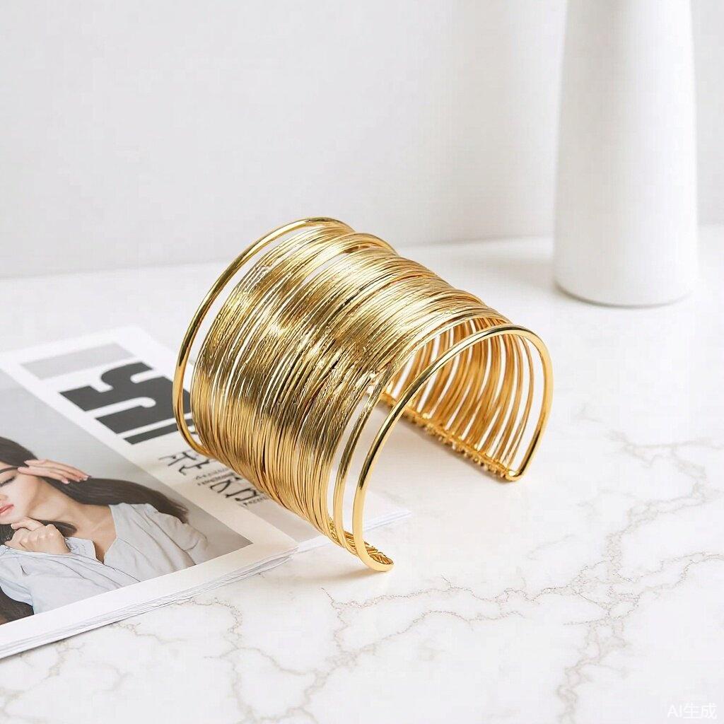 Vintage Gold Wire Bangle Bracelet for Women, Elegant Open Cuff Bracelet, Jewelry
