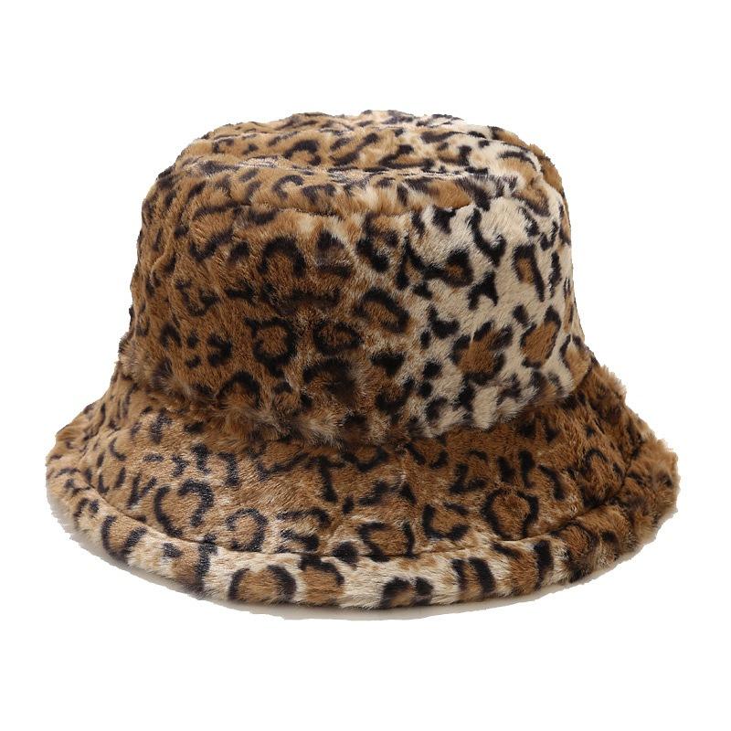 Autumn and winter hat women's European and American splicing leopard print bucket hat outdoor leisure sunscreen visor trendy basin hat wholesale