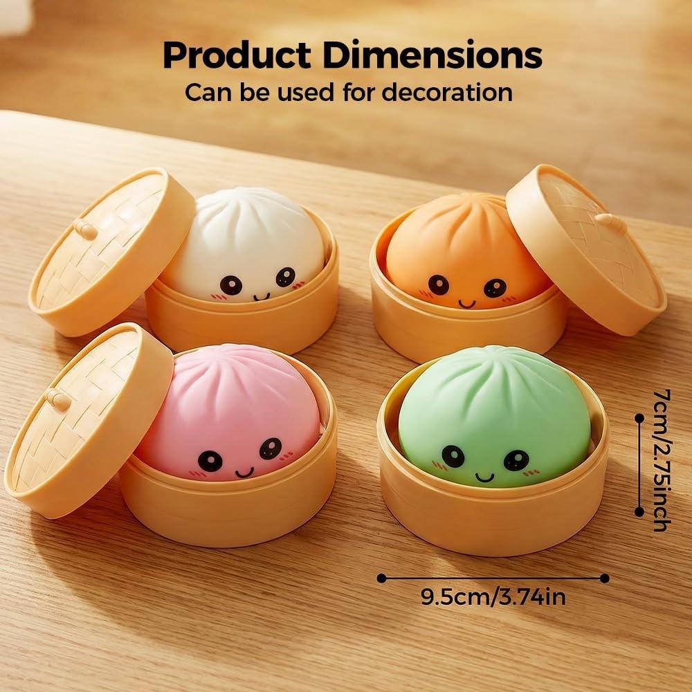 *Large Dumpling Stress Ball With Steamer Colorful Squishy Bun Sensory Toy For Anxiety Relief, Squeeze Dough Ball For Adults&Kids