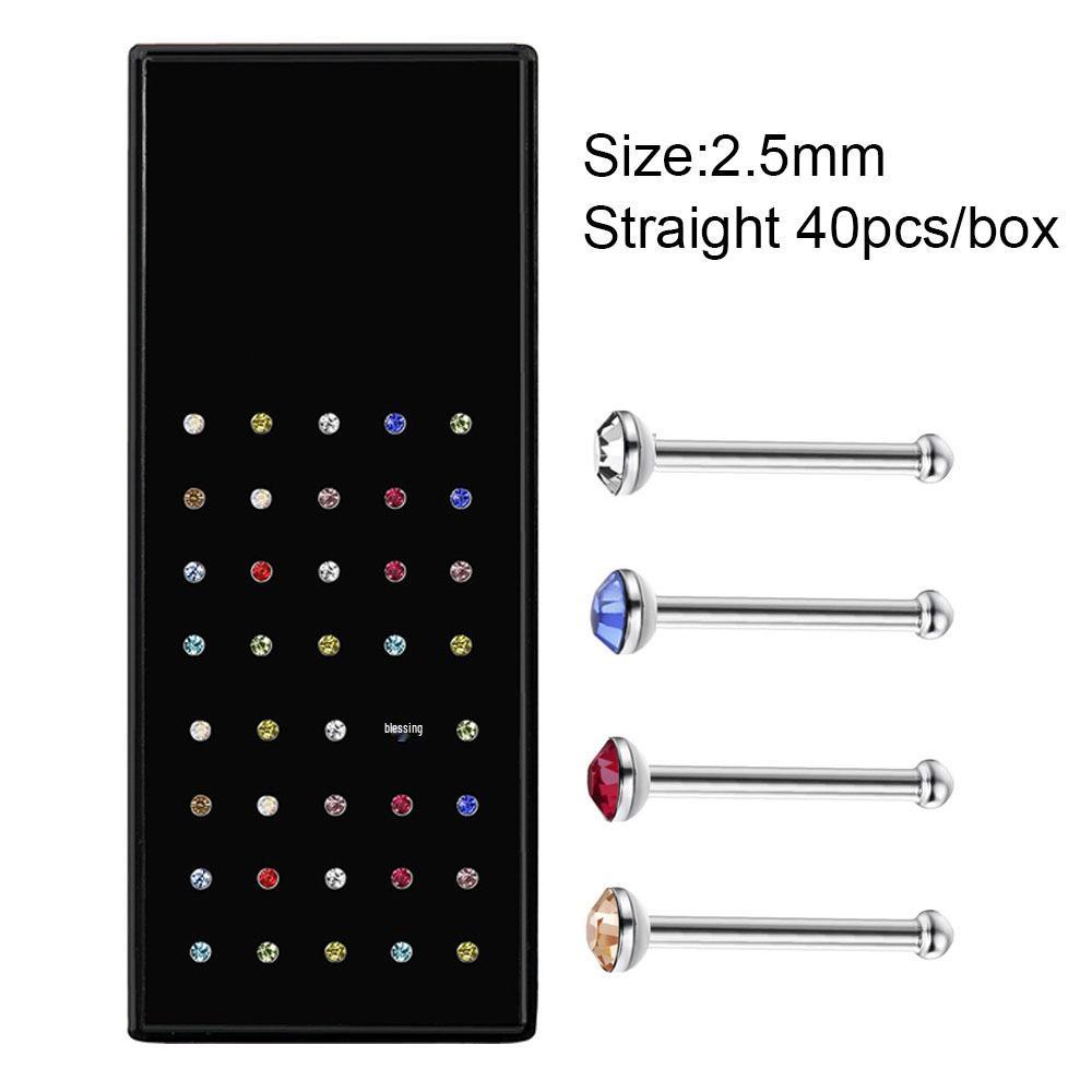 Stainless Steel Boxed Nose Studs and Rings: 60/40 Pieces, 1.5-3.0mm, Straight & L-Shaped Bar