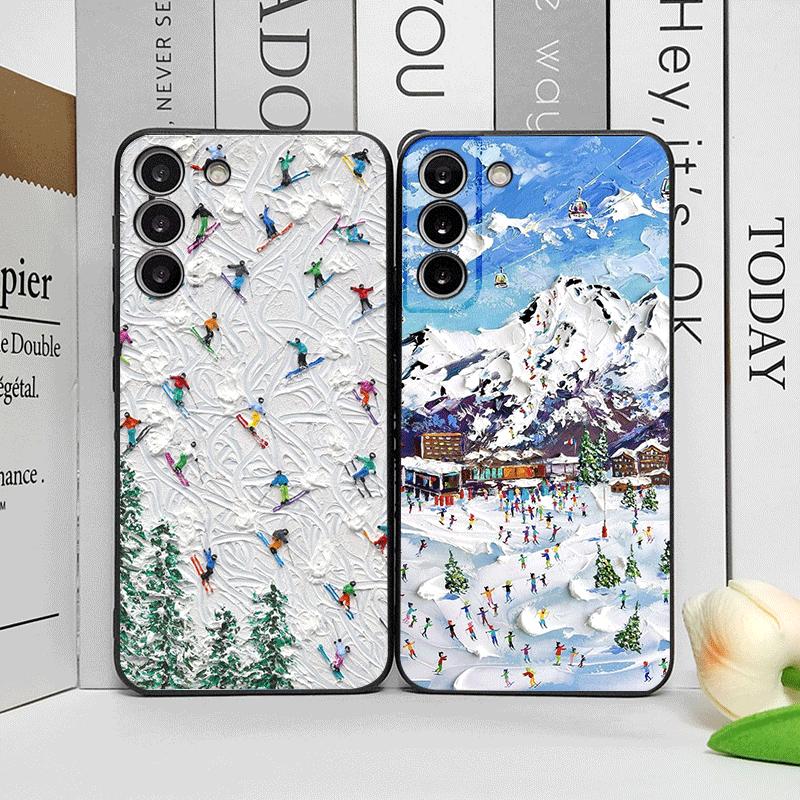 Ölgemälde Schneeszene Skimuster Handyhülle für OPPO Realme 14 Pro Plus 13+ 12 Lite 11 10 9 X7 PRO Ultra 5G Weiche Hülle