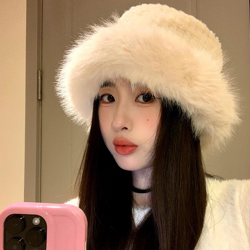 Winter Imitation Seto Fur Fisherman's Hat for Women Warm Soft and Waxy Plush Basin Hat Korean Style Face Showing Small Cold Proof Hat