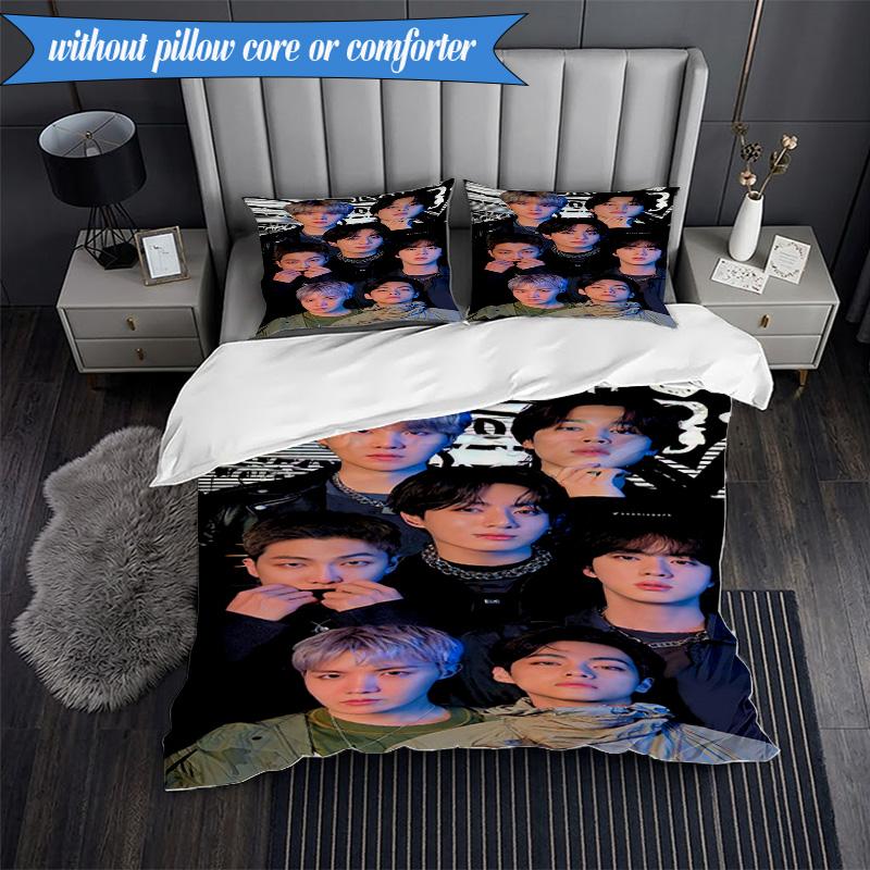 Colorful Kpop Gathering 3pcs K-pop Music Group Bedding set,Ideal for Bedroom, Dormitory,Including Duvet Cover And 2pcs Pillowcases,Fan Gifts