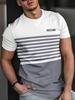 Sommarklassisk 3D-tryckt herr-t-shirt utomhus rund hals kortärmad topp randigt tryck gata lös t-shirt manlig överdimensionerad kläder