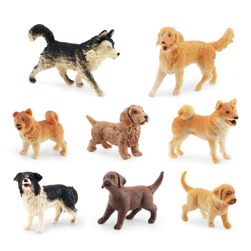 8PCS Dog Figurines Playset, Realistic Detailed Plastic Puppy Figures, Hand Painted Mini Dog Figures Toy Set Cake Toppers