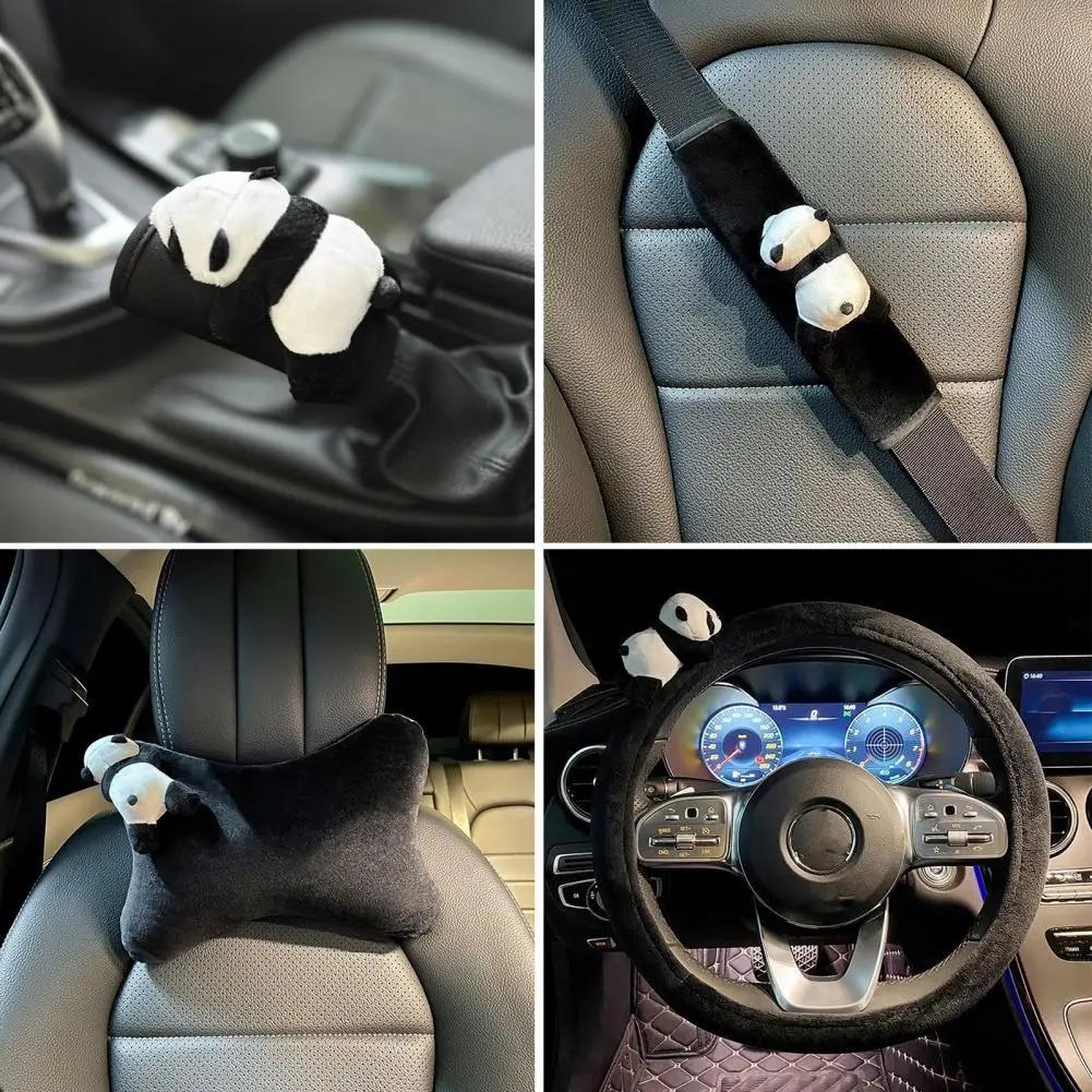 Various Plush Panda Interior Accessories Protective Cover Gear Shift Collars Steering Covers Neck Pillow Seat Belt Accessories