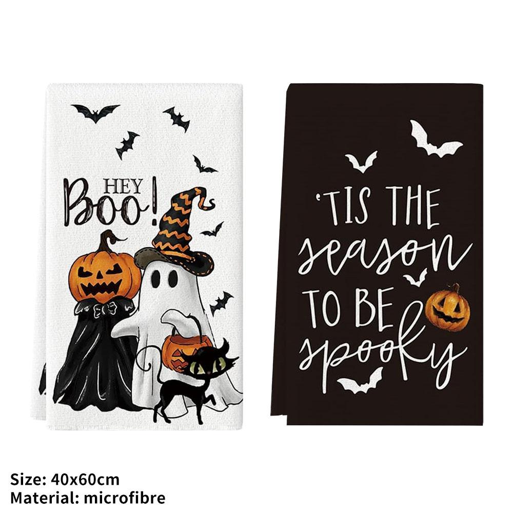 Hey Boo Halloween Festival Ghost Pumpkins Bats Cat Kitchen Dish Seasonal Hand Towel for Party Decoration Supplies Decor Favors