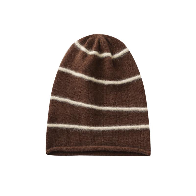 Women's 100% Pure Cashmere Color Block Rolled Edge Knitted Fashion Hat 