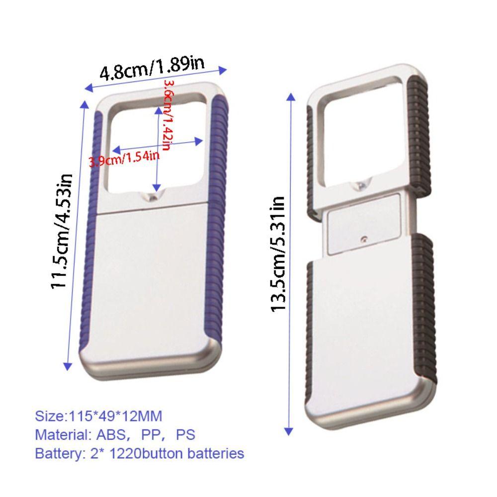 5x Magnification Pull-Out Magnifier Handheld Rectangular Lens LED Magnifier Compact with LED Light Illuminates Magnifier