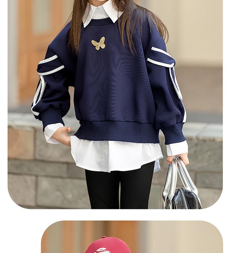 Girls' Trendy Sweatshirt: Spring/Autumn Two-in-One Shirt with Stylish Collar for Kids