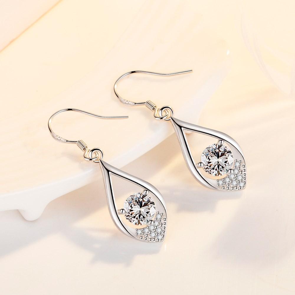 925 Sterling Silver New Women's Fashion Jewelry High Quality Crystal Zircon Hooked Heart-shaped Long Earrings