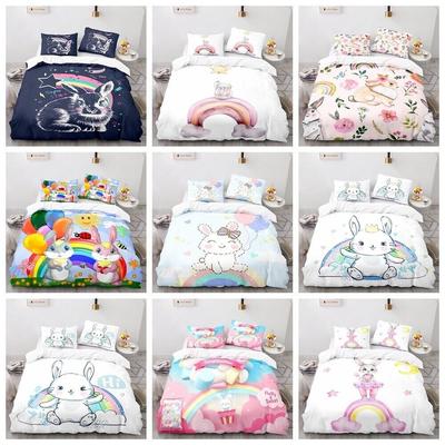 Cartoon Rabbit Rainbow Animal Printed Down Duvet Cover Pillowcase 3D Printed Bedding Set Easter Youth Home Decoration Gift