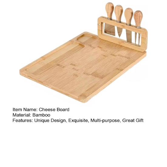 Bamboo Cheese Board Set with 4 Cutters And Cutter Holder Grooves for Sauces Snacks Wood Tray Multi-Purpose Platter for Entertaining