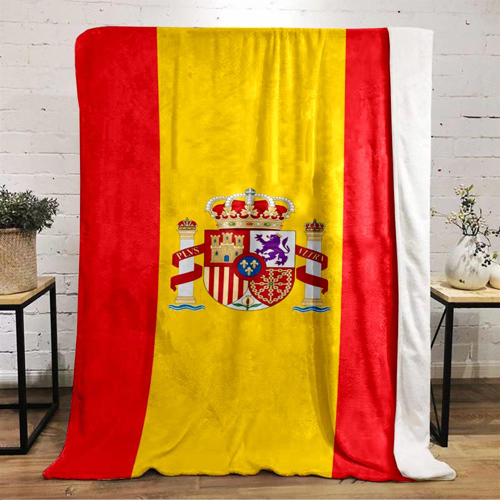 Spain Flag Emblem Designed Flannel blanket for bedroom, living room, sofa, and nap