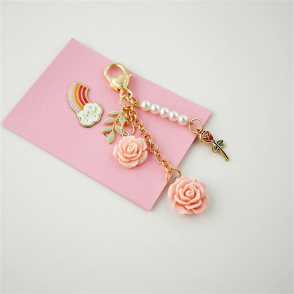 Ins 3D Rose Resin Camellia Pendant Key Chain Pearl Alloy for Women Car Key Holder Earphone Case Handbag Accessories