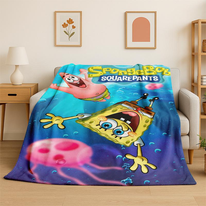 Cartoon S-SpongeBob Patrick Star Flannel Blanket Soft Warm Throw Blanket for Bedroom Living Room Bed Travel Camping Picnic Kid