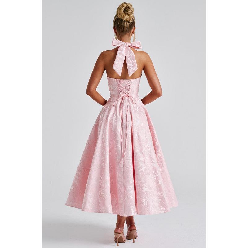 Robe de soirée longue élégante et sexy à col bénitier en V, taille haute, coupe évasée