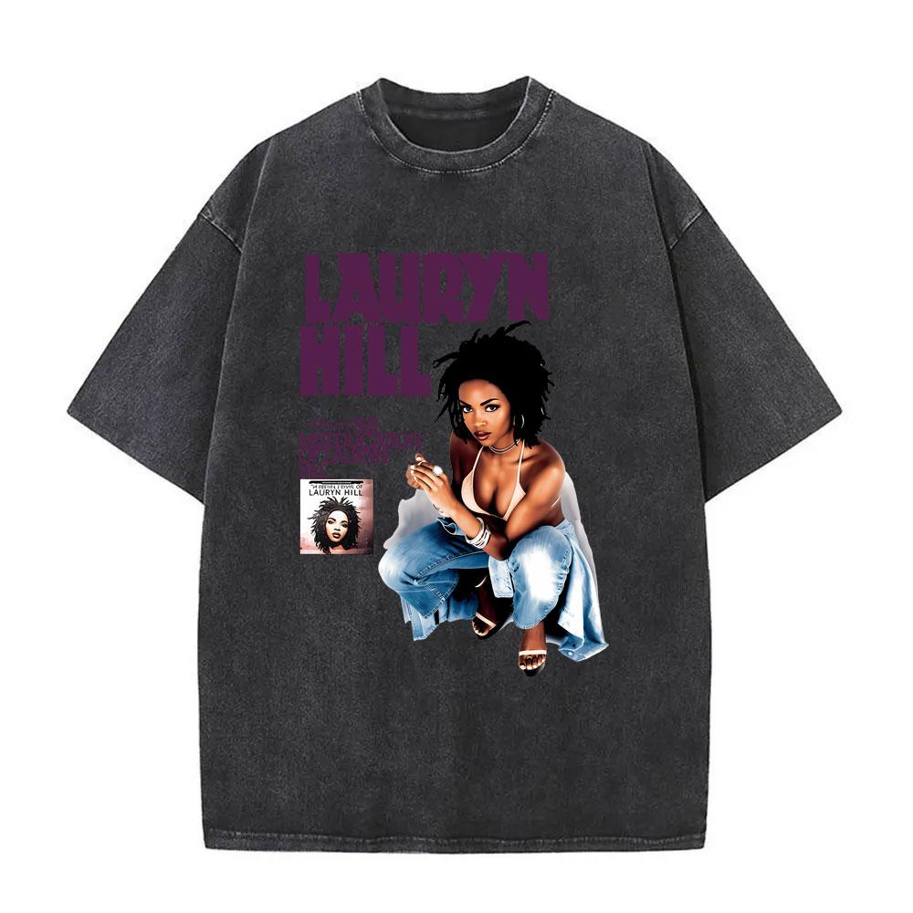 Washed Vintage Rapper Lauryn Hill Album The Miseducation of Lauryn Hill Graphic T Shirts Men Women Hip Hop Oversized T-shirts