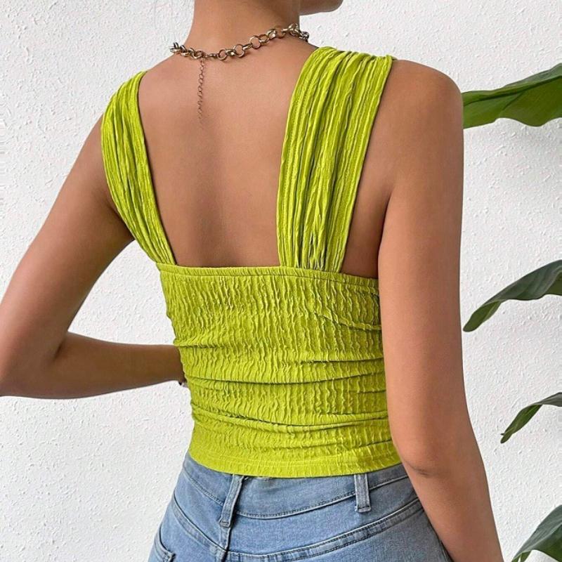 Summer Fashion Base Sleeveless Crop Tops Women Exposed Navel Square Collar Solid Sexy Straps Shirts Women Elegant Slim Fit Casual Ladies Blouse 26606