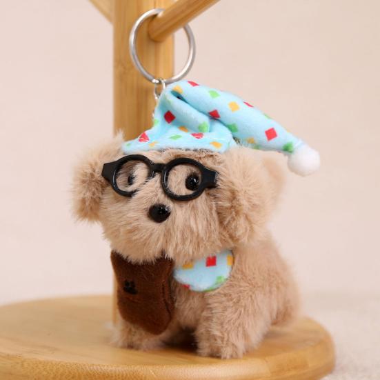 Occhiali da Sonno Portachiavi Peluche Cane Cucciolo Carino Ciondolo Zaino con Cappello da Mago e Bavaglino Bambola Morbida Imbottita in Cotone PP Regalo per Amanti dei Cani